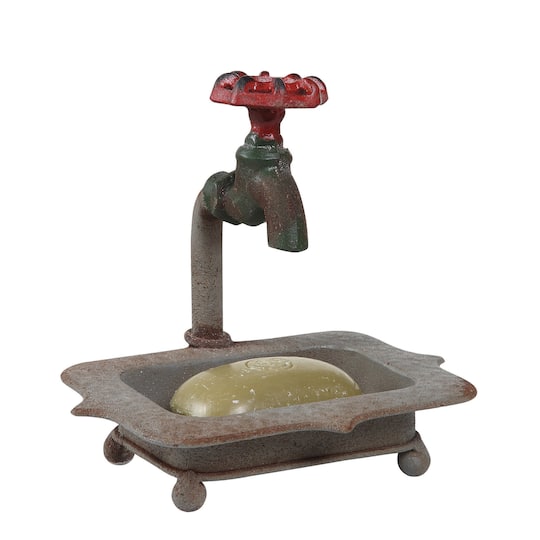 7&#x22; Rustic Metal Soap Dish with Faucet